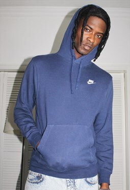 Vintage Y2K Blue & White Nike Embroidered Spellout Hoodie