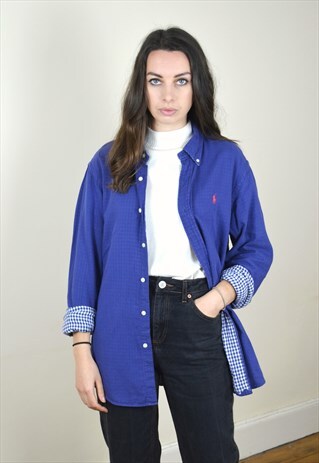 90S VINTAGE BLUE POLO BY RALPH LAUREN GINGHAM SHIRT