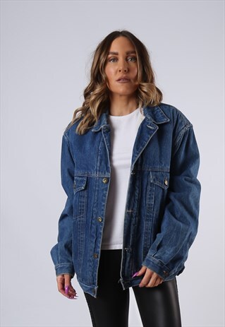 VINTAGE SHERPA LINED DENIM JACKET OVERSIZED UK 14 (9M3C)