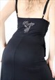 VINTAGE Y2K PLAYBOY MIDI DRESS FRILLED ASYMMETRIC BLACK 00S