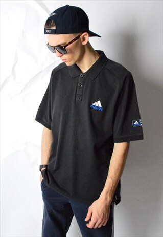 VINTAGE 90S BLACK MINIMALIST ADIDAS POLO T-SHIRT