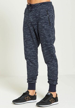 MENS NAVY MARL JOGGING BOTTOMS