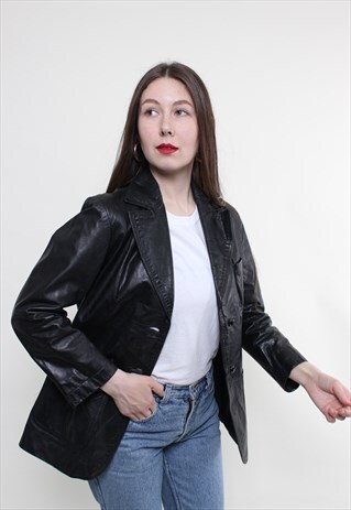 Vintage 90s leather blazer, black western jacket
