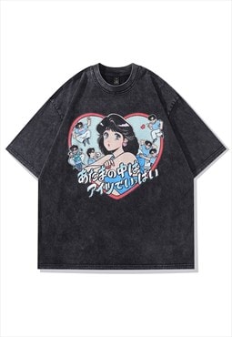 Japanese cartoon t-shirt anime tee retro skater top black