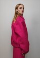 NEON FLEECE COAT WOOLEN VARSITY BARBIE AVIATOR JACKET PINK