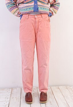 Vintage Women Pink Denim Jeans Trousers Pants Bottoms Zip