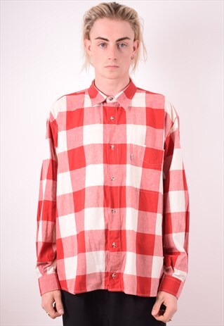 LEVI'S MENS VINTAGE SHIRT XL RED CHECK 90S
