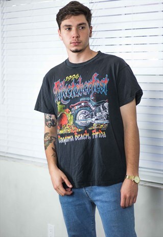 VINTAGE MOTORCYCLE BIKER T-SHIRT LOGO 90S L 7.5