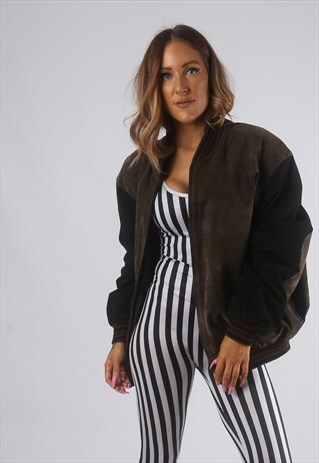 VINTAGE VARSITY SUEDE BOMBER JACKET OVERSIZED UK 16 (72P)