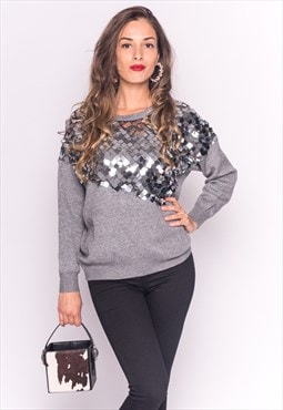 Mirror Sequin Jumper in Grey