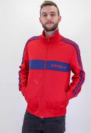 VINTAGE ADIDAS JACKET STRIPE IN RED LARGE
