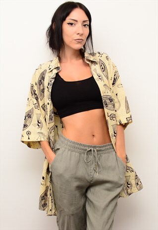 VINTAGE 90'S TRIBAL ABSTRACT SUMMER PATTERNED SLOUCH SHIRT