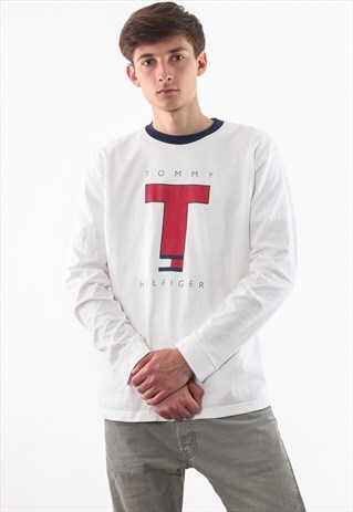 VINTAGE TOMMY HILFIGER TEE 90S WHITE LONG SLEEVE BIG LOGO