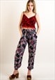 FLORAL PRINT LOOSE FIT COTTON TROUSERS IN BLUE