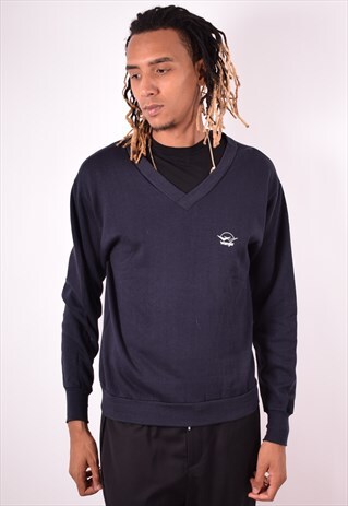 WRANGLER MENS VINTAGE SWEATSHIRT JUMPER MEDIUM NAVY BLUE 90S
