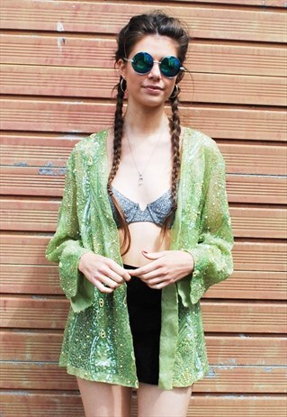 VINTAGE GREEN SEQUIN BEADED JACKET
