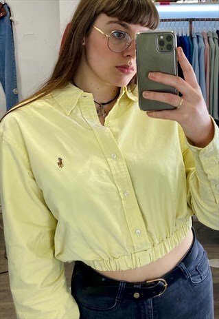 VINTAGE 90S REWORKED RALPH LAUREN CROP TOP SHIRT IN YELLOW