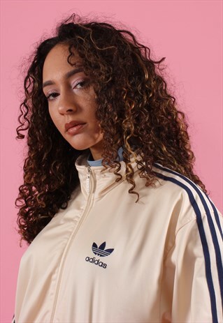 CREAM AND NAVY ADIDAS EMBROIDERED TRACK JACKET