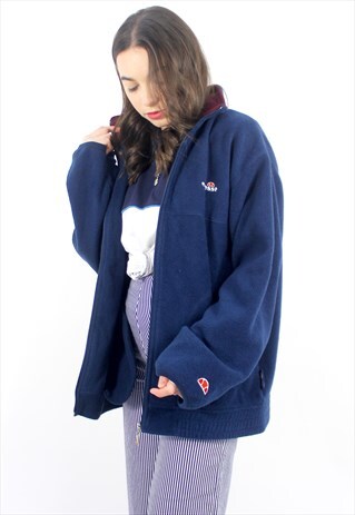 90'S RETRO NAVY OVERSIZED FLEECE JACKET