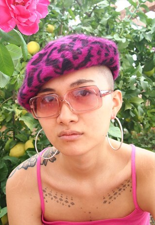 PURPLE PRINT FLUFFY BERET