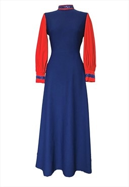 70's Vintage Retro Red/Blue Maxi Dress