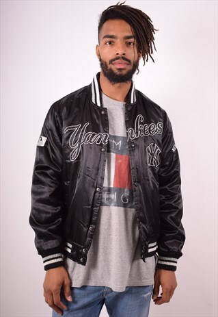 MAJESTIC MENS VINTAGE YANKEES BOMBER JACKET SMALL BLACK 90S