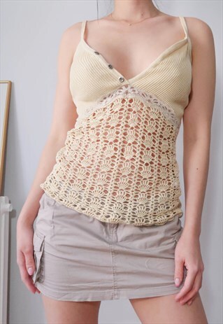 VINTAGE Y2K BEIGE CROCHET CAMI TOP