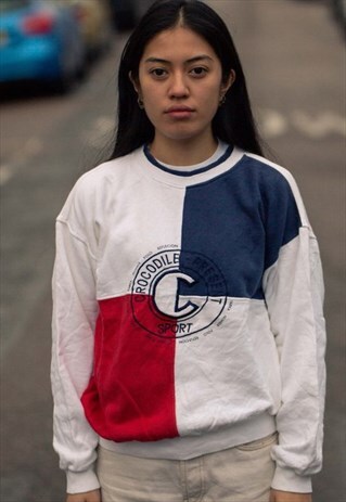VINTAGE CROCODILE SPORT SWEATSHIRT IN 90S RED, WHITE, BLUE