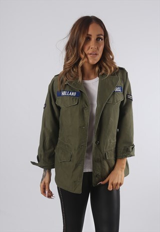 VINTAGE ARMY FIELD JACKET CAMO 80'S UK 8 XS (K93A)
