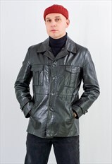 Vintage 70s black leather jacket fitted men L