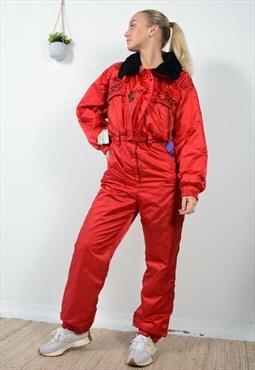 Vintage 90s Padded Ski Suit Red Size 12