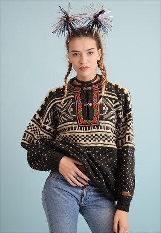 90'S RETRO NORDIC FAIR ISLE WOOL CHRISTMAS JUMPER