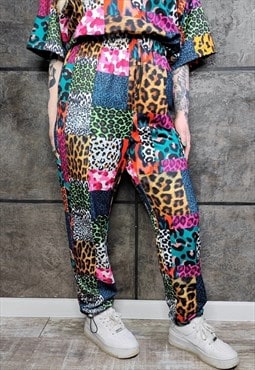 Leopard joggers handmade animal print rave pants in blue