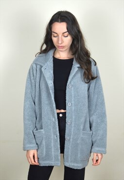 90s Vintage Grey Fleece Button Up Jacket