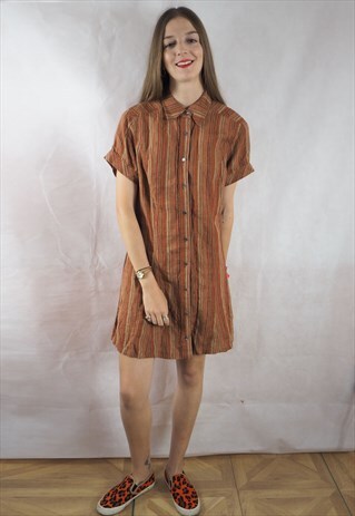 VINTAGE EARTH STRIPE SHIRT DRESS