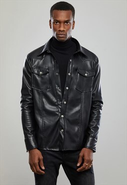 Black Western Overshirt , Faux Leather, Black Overshirt
