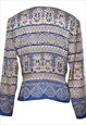 VINTAGE ABSTRACT PATTERN NAVY & CREAM 1980S BLOUSE - L