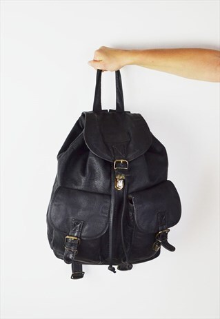 BLACK LEATHER RUCKSACK BAG