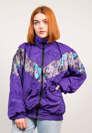 VINTAGE 90'S PURPLE FLORAL PATTERN TRACKSUIT JACKET