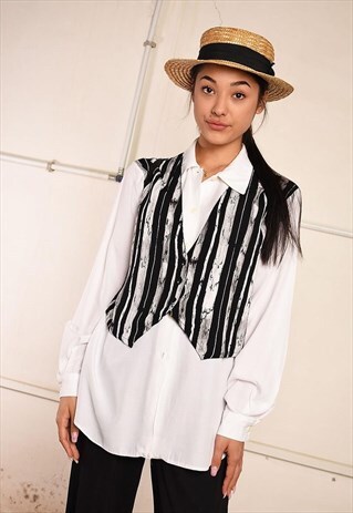 90'S RETRO ABSTRACT PRINT MINIMALIST PARIS CHIC SHIRT TOP