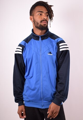 ADIDAS MENS VINTAGE TRACKSUIT TOP JACKET XL BLUE 90S