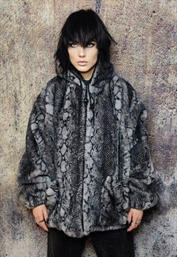 Faux fur snake jacket handmade python fleece bomber in grey