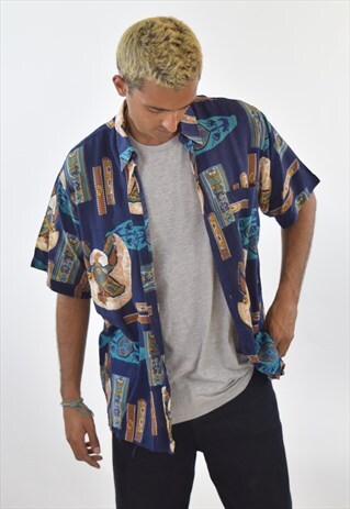 VINTAGE 90S BLUE PATTERNED ABSTRACT SHIRT