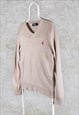 VINTAGE BEIGE POLO RALPH LAUREN JUMPER LAMBSWOOL WOOL LARGE