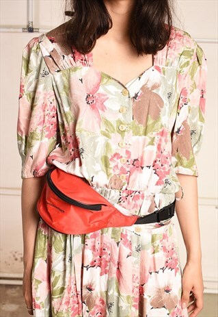 90'S RETRO PARIS CHIC FLORAL PRINT FESTIVAL MIDI TEA DRESS