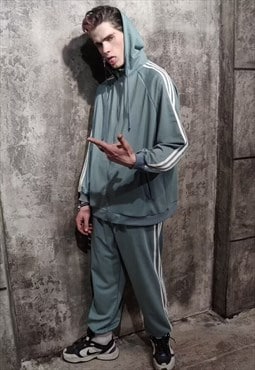 2 piece side stripe sports set 90s style punk tracksuit turq