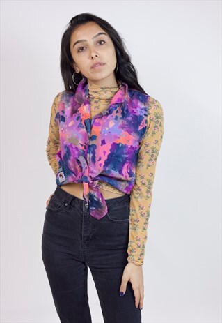 VINTAGE 90S PATTERNED SLEEVELESS SHIRT TOP