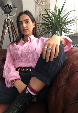 RALPH LAUREN CROP TOP RE-WORKED SHIRT ELASTICATED WAIST