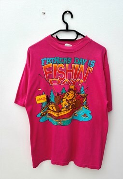 Vintage fathers fishing day pink T-shirt large 