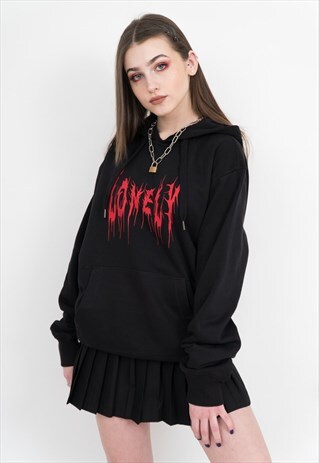 LONELY BLACK HOODIE WITH RED PRINT